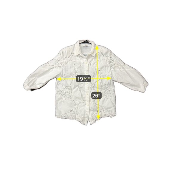 LIMS Lace Button Front Shirt White Collared 3/4 Sleeve Career Bohemian Artsy - Picture 6 of 8